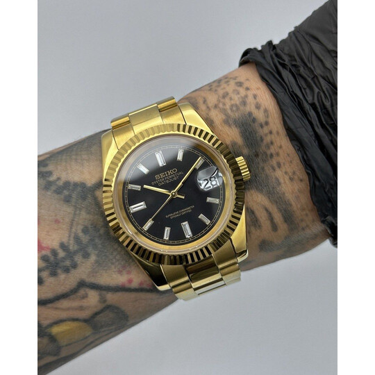 Custom Seiko Mod • Big Diamond Black Gold Datejust • 39mm